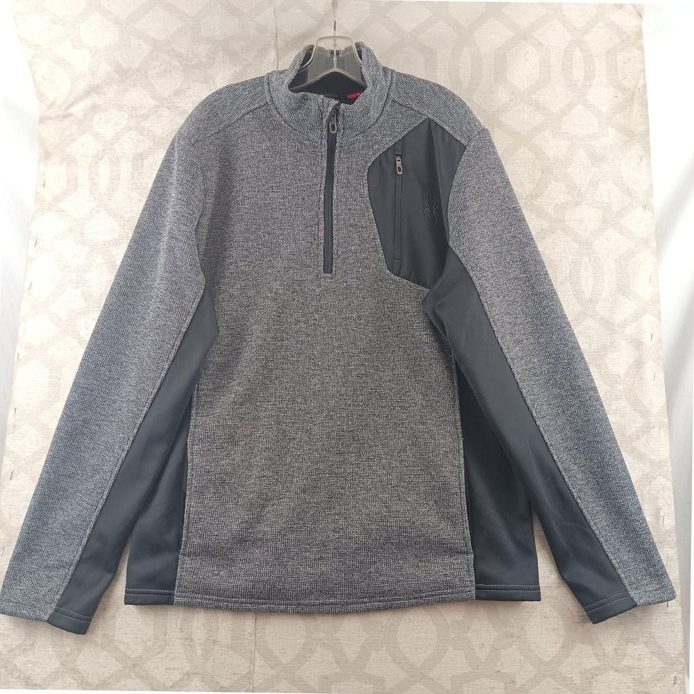 Spyder Mens 1/4 Zip Fleece‎ Pullover Gray Black Size L Athletic Outdoor